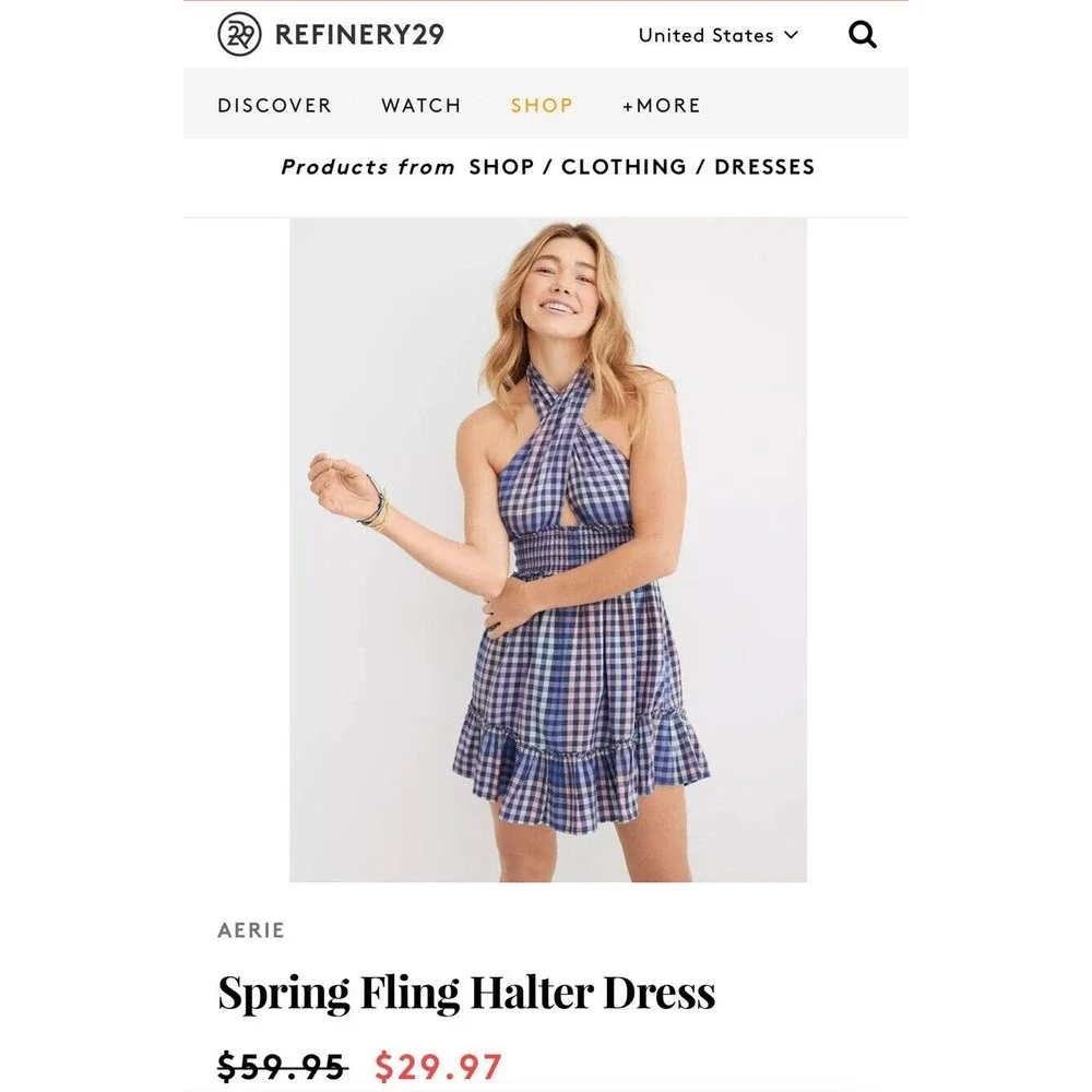 Aerie Spring Fling Plaid Criss Cross Halter Dress Women’s Sz Medium - Picture 3 of 3